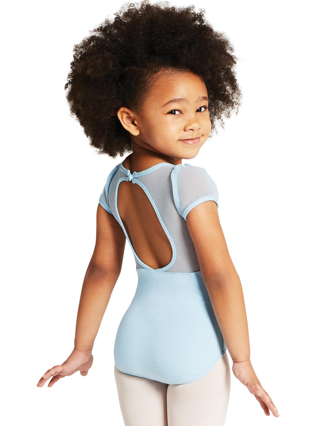 11311C - Girlâs Puff Sleeve Keyhole Back Leotard in Light Blue - Select Size