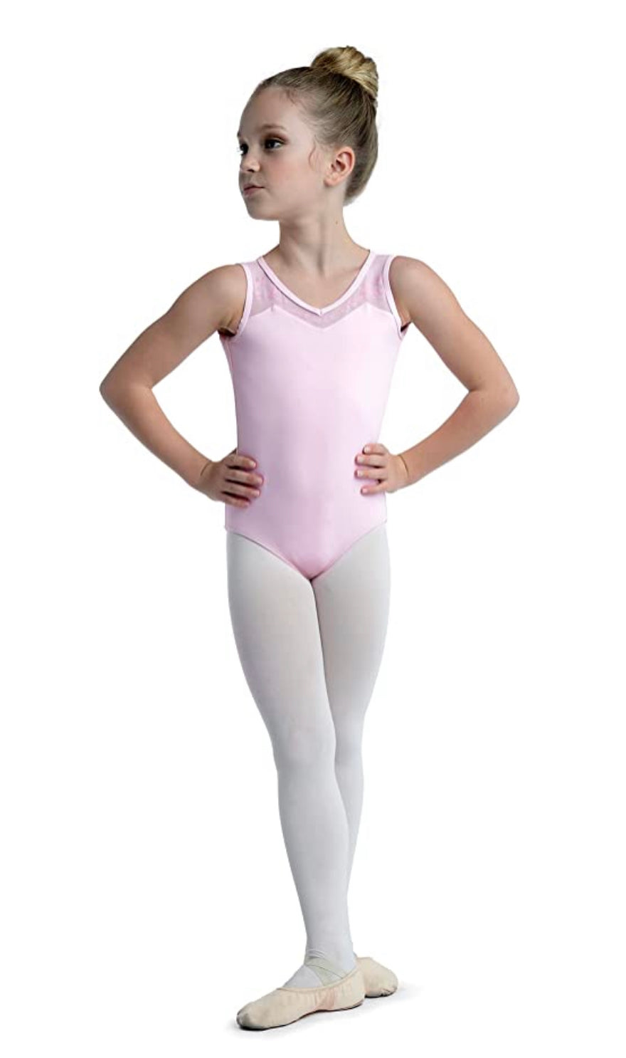 Aurora Girls Pink Sheer Back Flock Print V-Neck Leo - Select Size