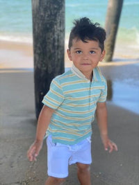 Flagstaff Sage, Leaf & White Stripe Boys Polo - Select Size