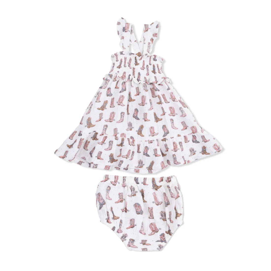 Cowgirl Boots Smocked Ruffle Sundress & Bloomer