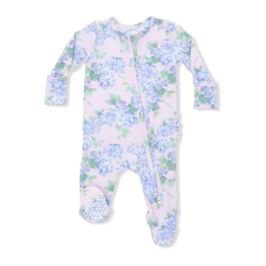 Hydrangeas 2-Way Ruffle Back Zipper Footie