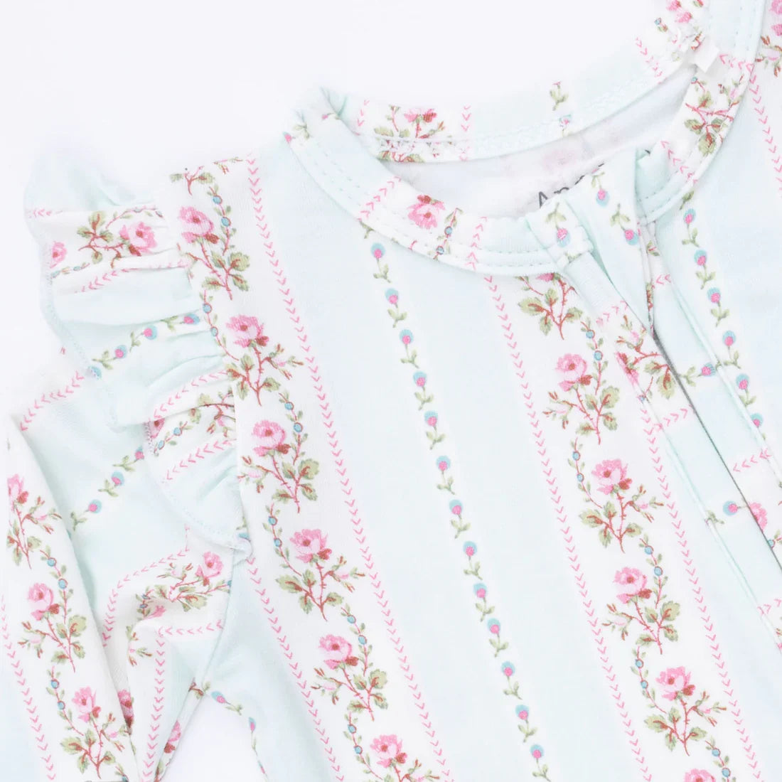 Antoinette Stripe 2 Way Ruffle Sleeve Zipper Footie