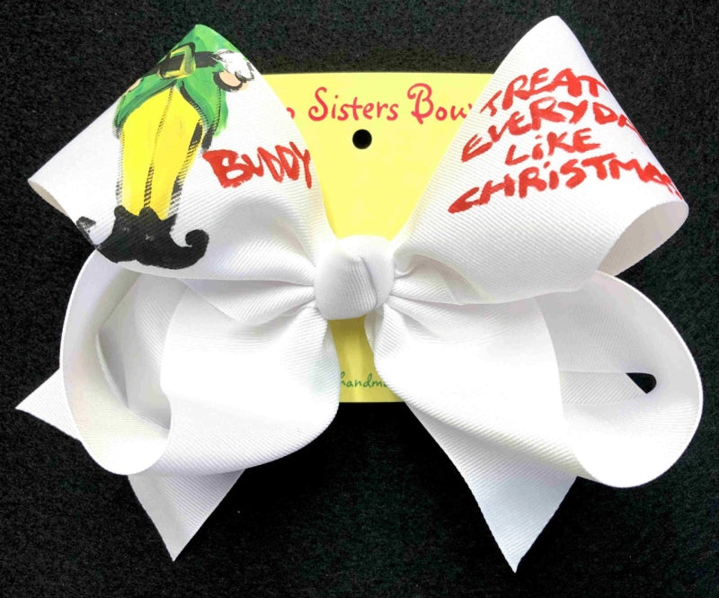 Buddy Christmas -Handpainted White Hair bow - Choose 6â or 8â