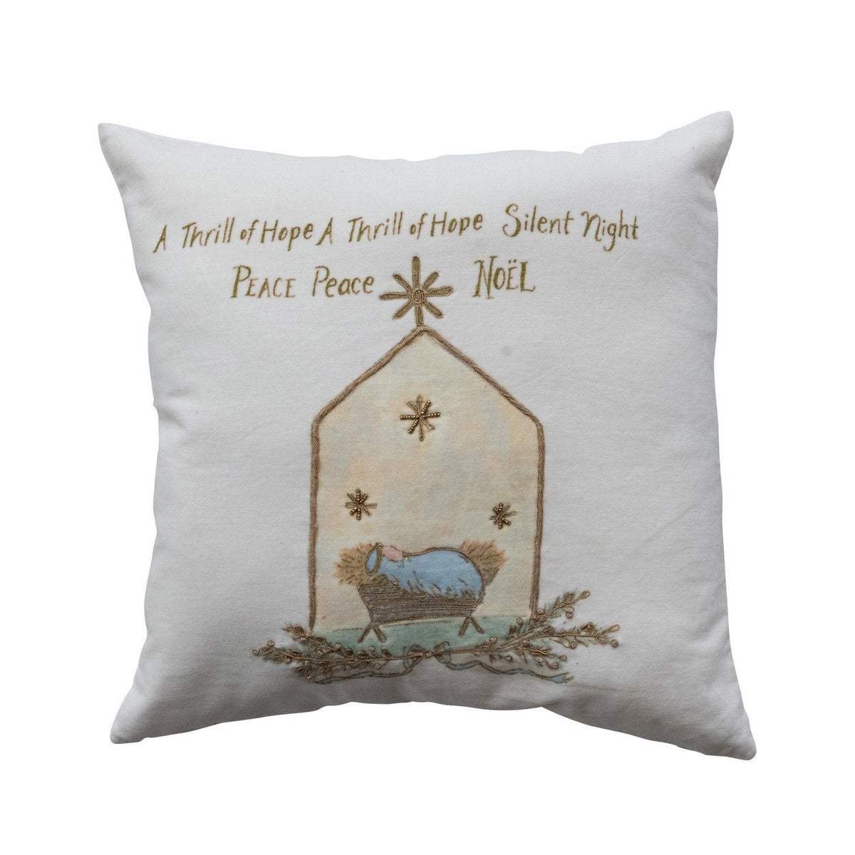 18" Square Hand-Embroidered Velvet Pillow with French Knots & Beads