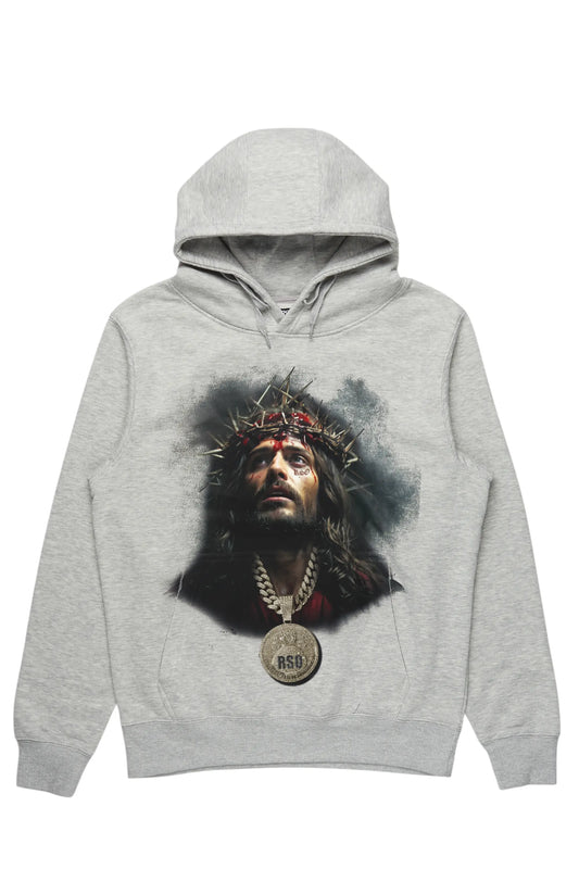 Amina Heather Grey Distressed Graphic Hoodie