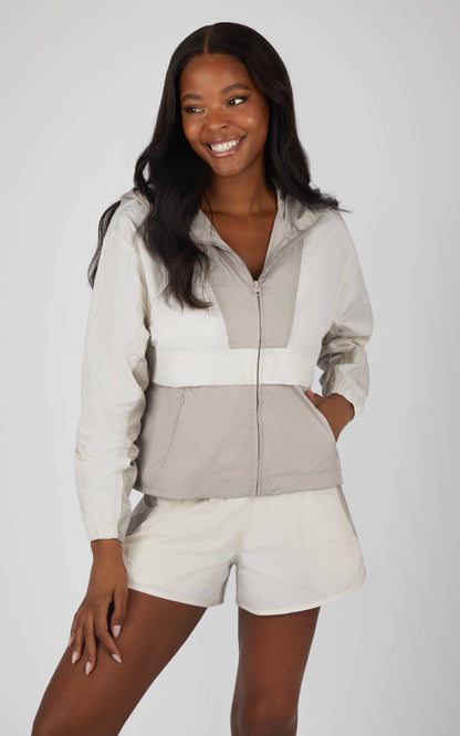 90 Degree by Reflex - Trendy Color Block Accent Hoodie Jacket WOMEN