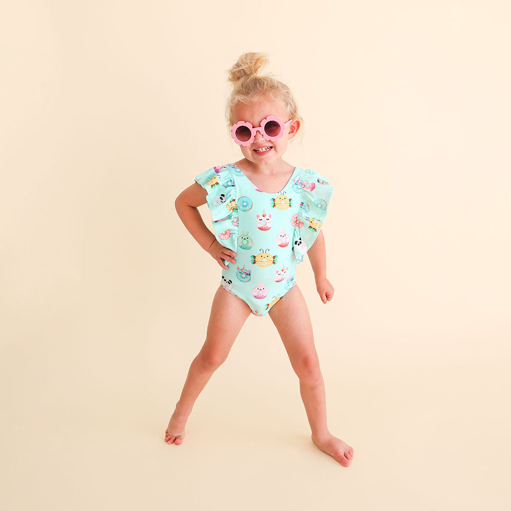 Donut One Piece Ruffled Cap Sleeve Swimsuit - Select Size - Posh Peanut