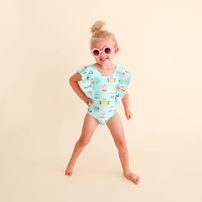 Donut One Piece Ruffled Cap Sleeve Swimsuit - Select Size - Posh Peanut