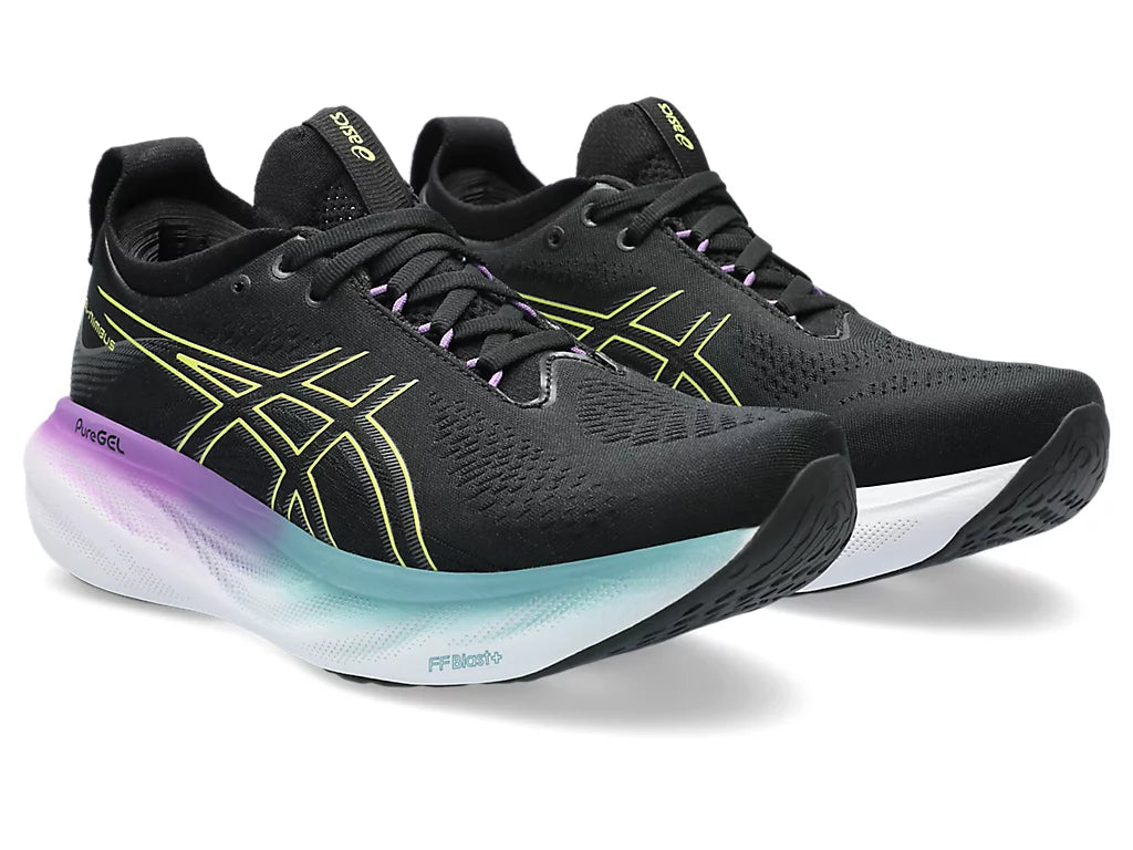 Asics Womens Gel Nimbus 25 Wide - Black/Glow Yellow (1012B437-004)