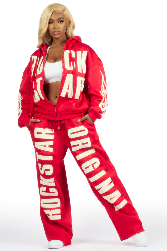 Ashira Red Baggy Fit Zip Up Track Set