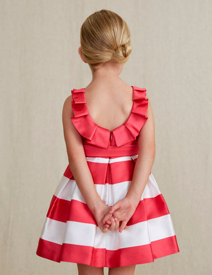Fuchsia Ottoman Stripe Ruffle Dress - Select Size