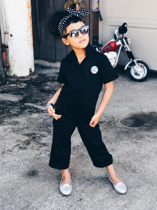 Girlâs Lucky Grease Monkey Coveralls - Black - Select Size