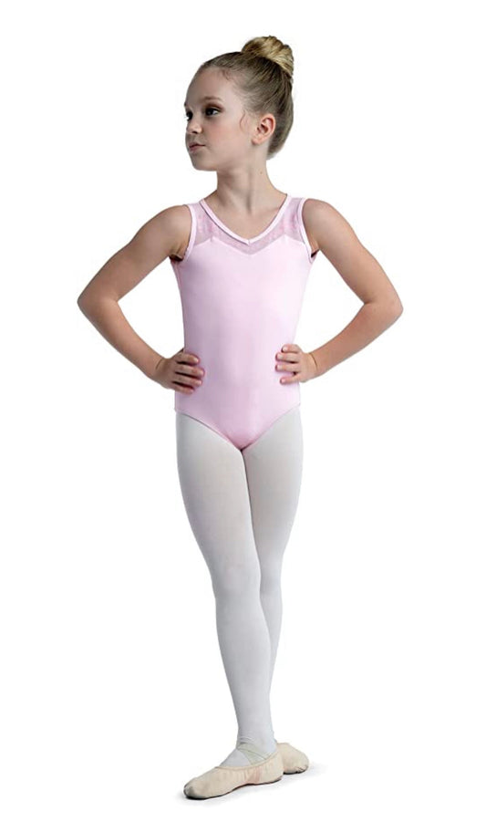 Aurora Girls Pink Sheer Back Flock Print V-Neck Leo - Select Size