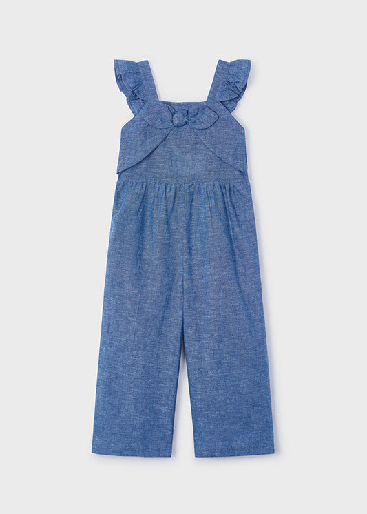 Blue Linen Girls Romper - Select Size