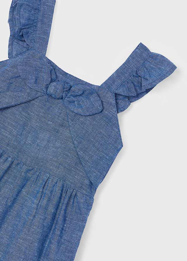Blue Linen Girls Romper - Select Size