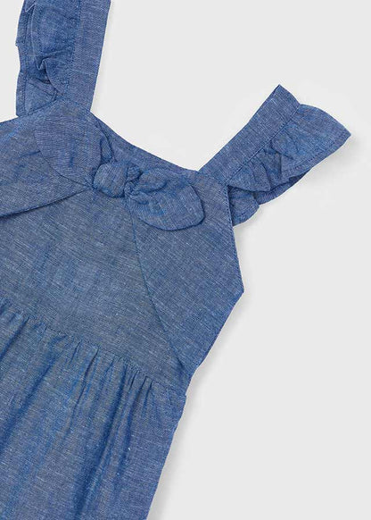 Blue Linen Girls Romper - Select Size