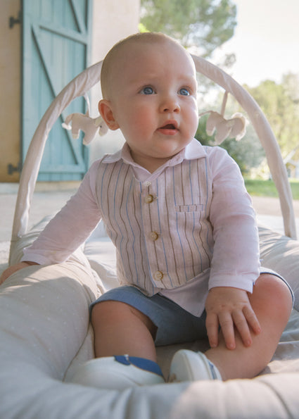 Blue Shorts w/Multi Stripe Vest Set - Select Size