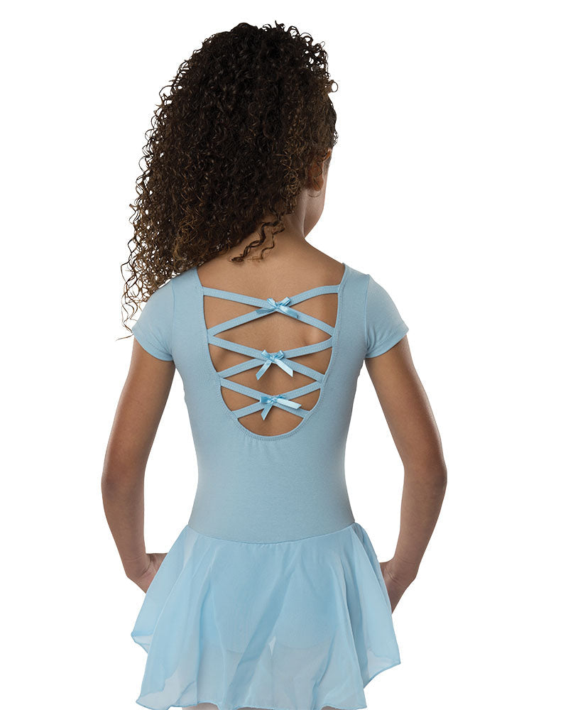 Daphne Girls Light Blue Cap Sleeve Leo Dress With XX Back  - Select Size
