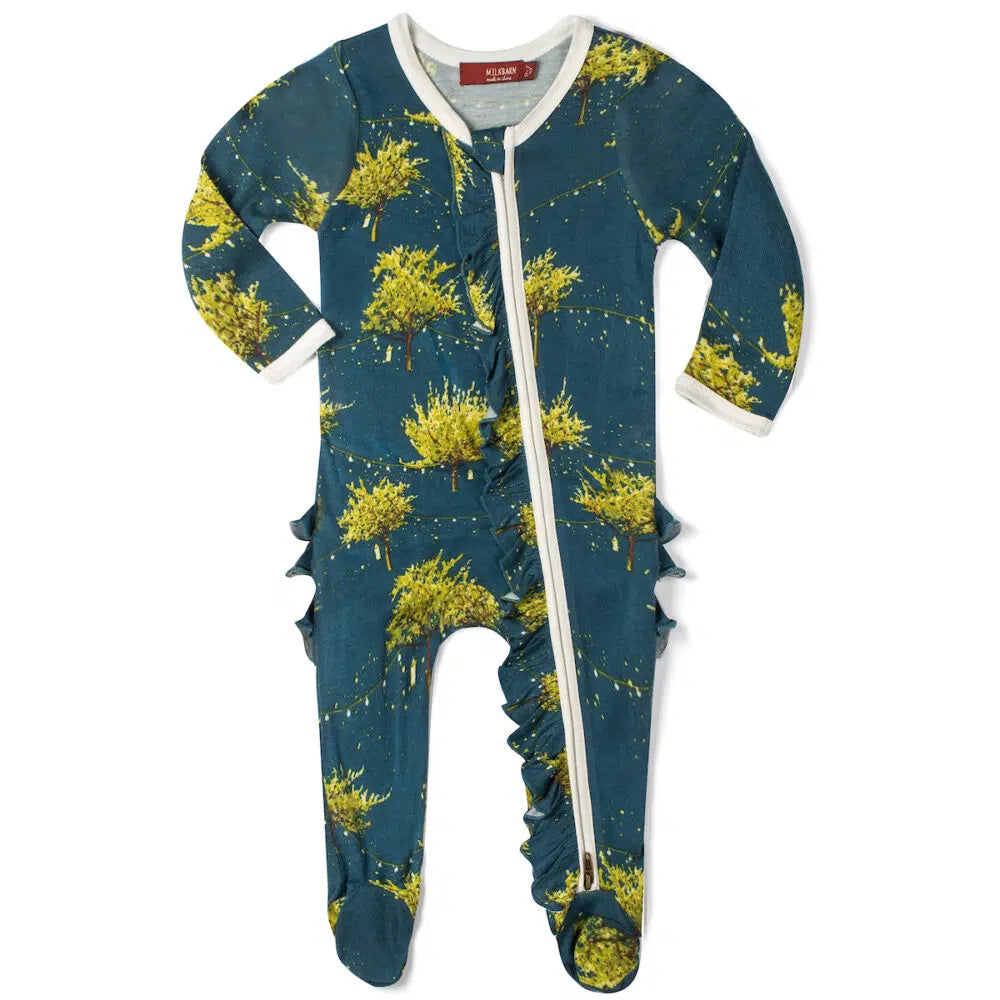 Firefly Bamboo Ruffle Zipper Footed Romper - Select Size
