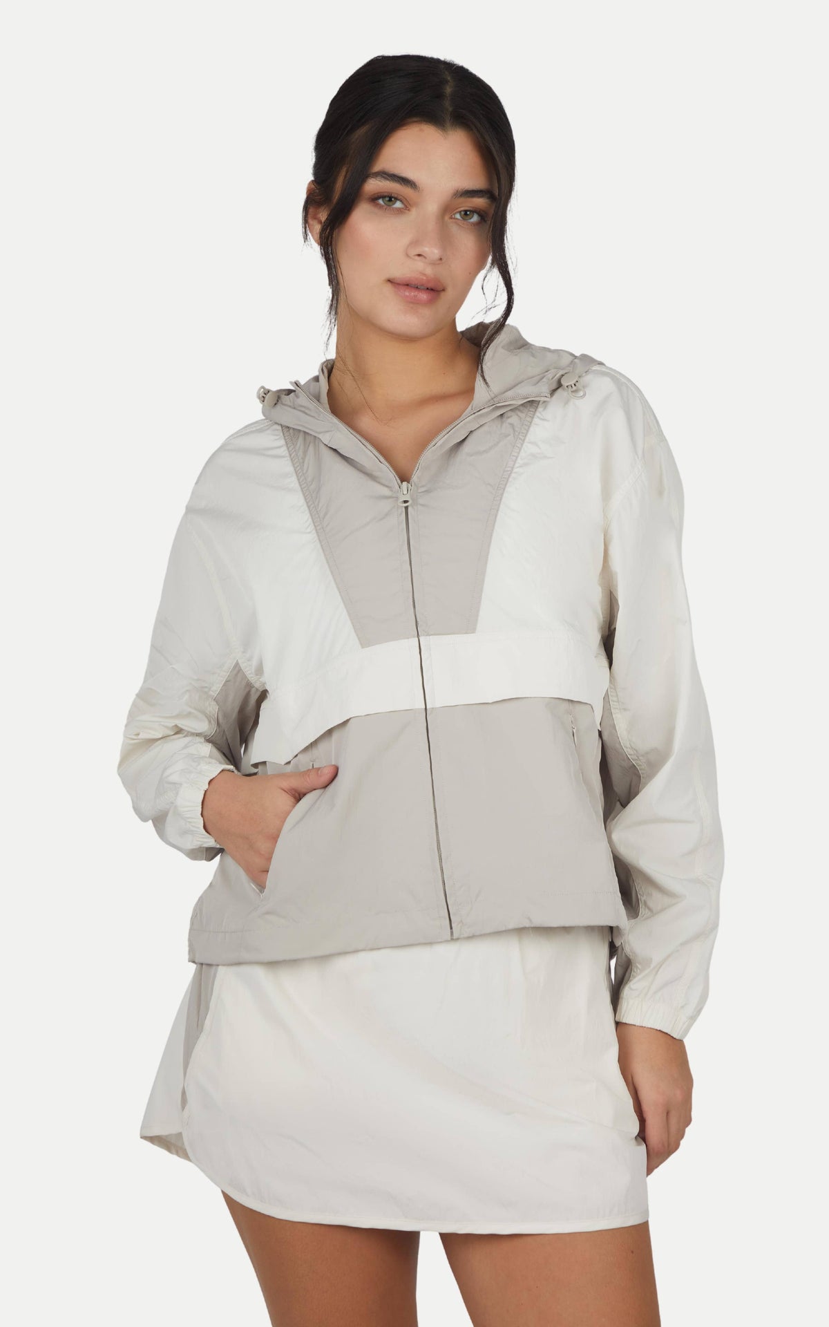 90 Degree by Reflex - Trendy Color Block Accent Hoodie Jacket WOMEN