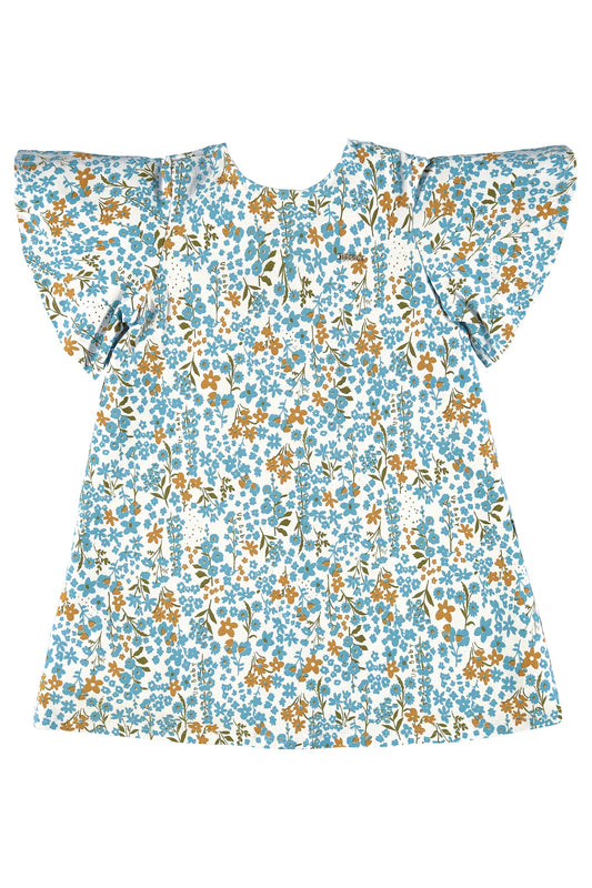 Blue Floral Elastane Jersey Dress - Select Size