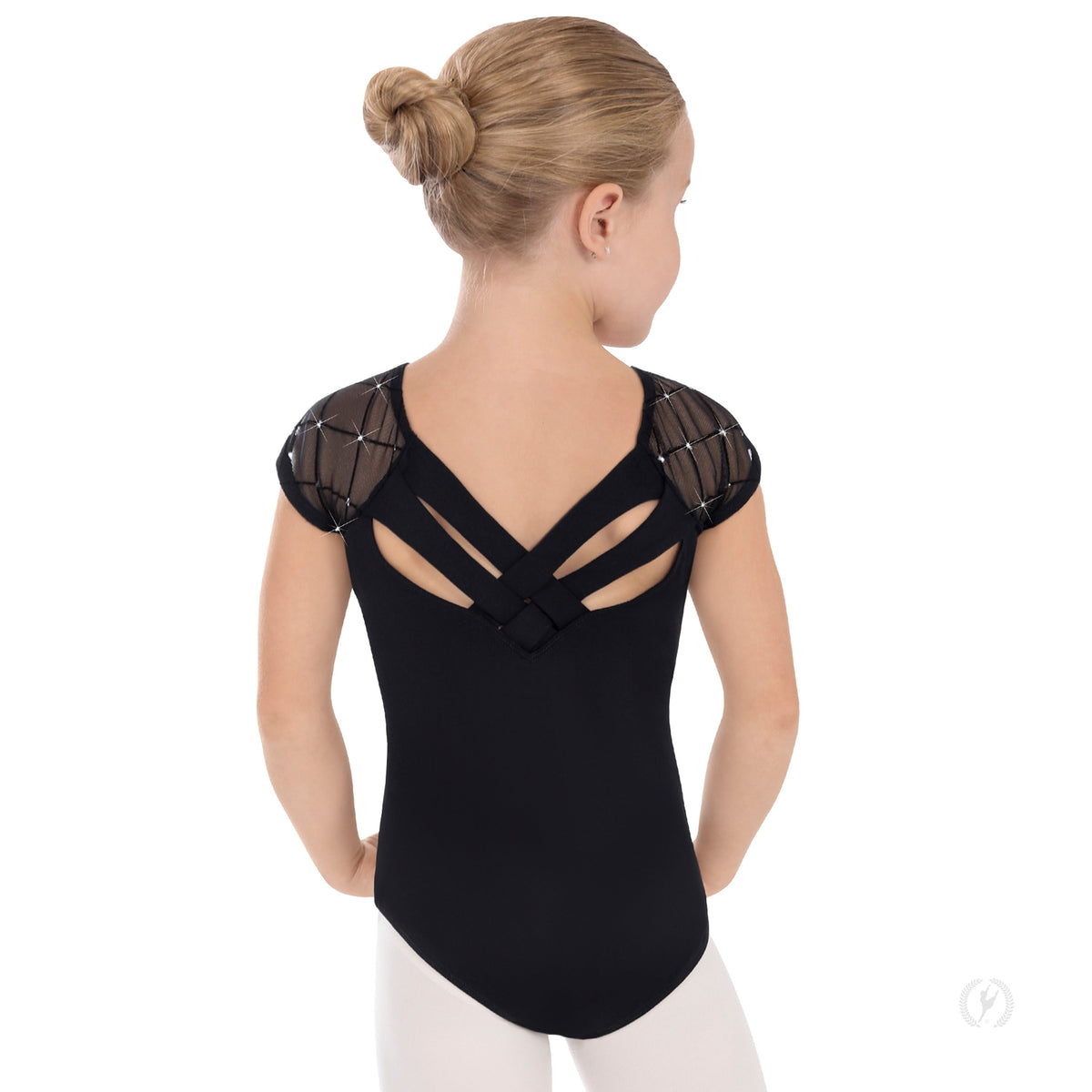 Diamond Mesh Cap Sleeve Trestle Back Girls Black Leo - Select Size