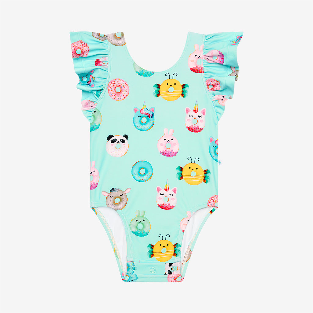 Donut One Piece Ruffled Cap Sleeve Swimsuit - Select Size - Posh Peanut