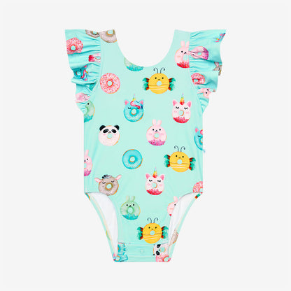 Donut One Piece Ruffled Cap Sleeve Swimsuit - Select Size - Posh Peanut