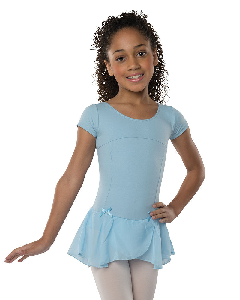 Daphne Girls Light Blue Cap Sleeve Leo Dress With XX Back  - Select Size