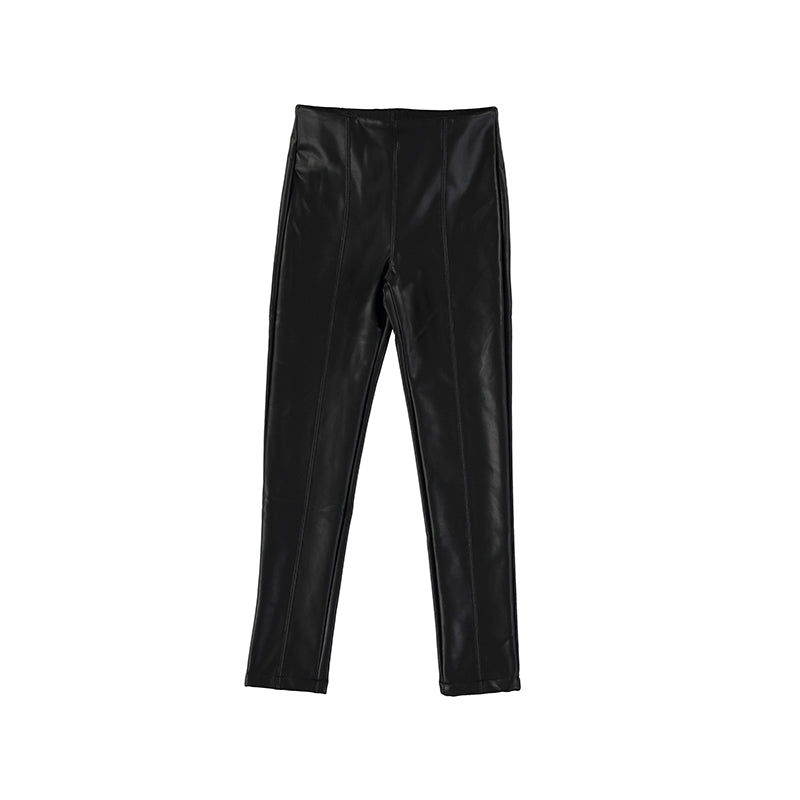 Girlâs Black Synthetic Leather Leggings  - Select Size