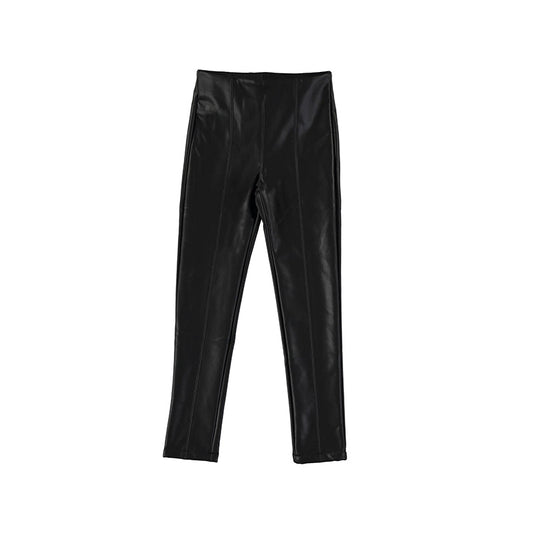 Girlâs Black Synthetic Leather Leggings  - Select Size