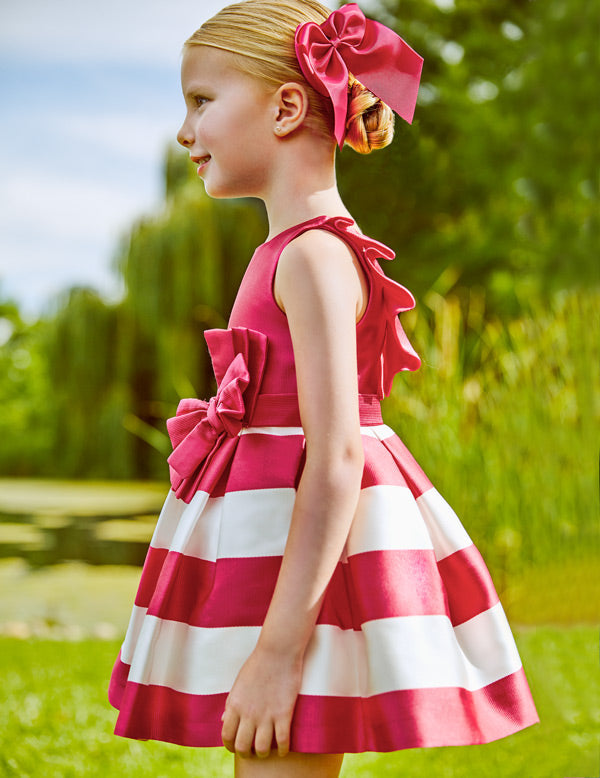 Fuchsia Ottoman Stripe Ruffle Dress - Select Size