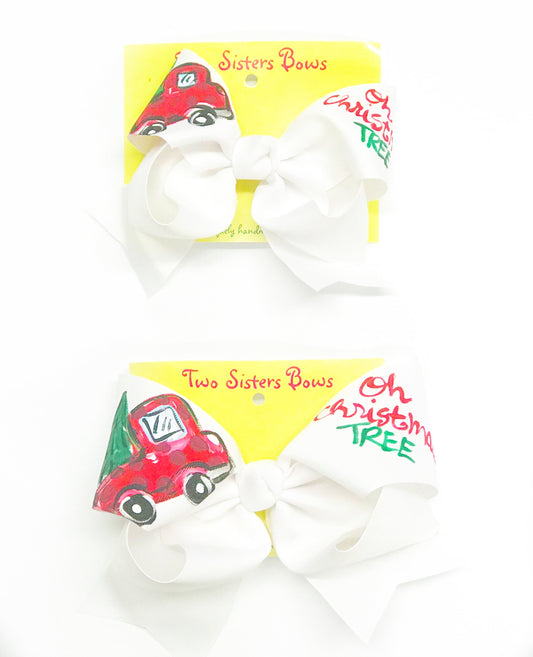 Christmas Truck -Handpainted White Hair bow - Choose 6â or 8â