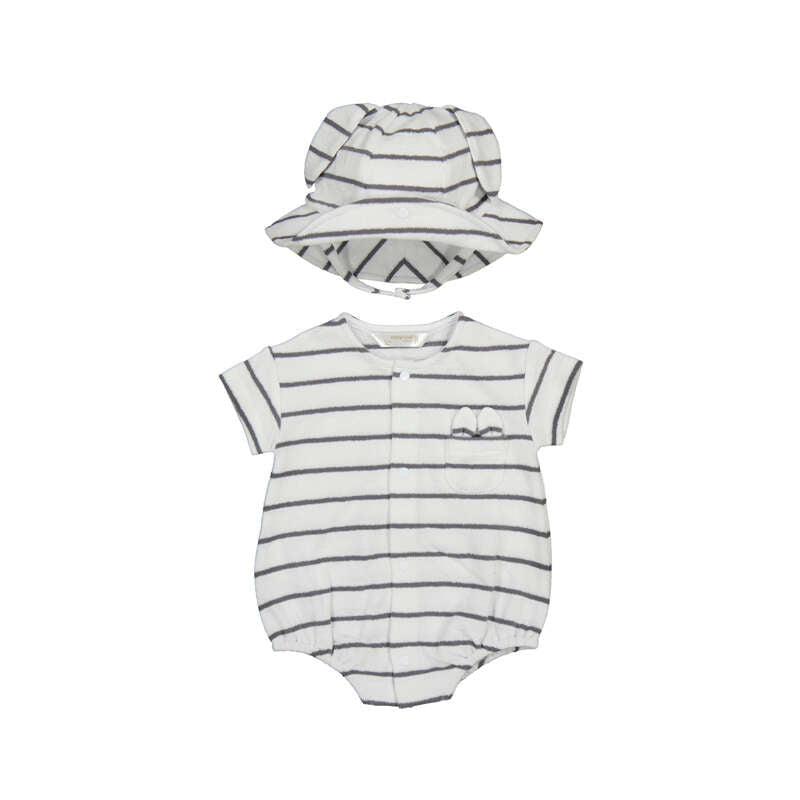 Black & White Stripe Romper w/Hat - Select Size