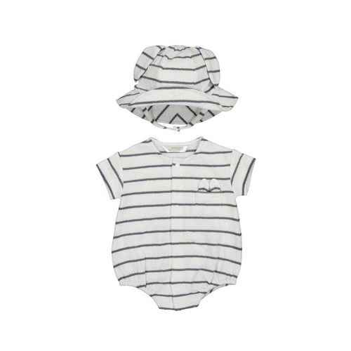 Black & White Stripe Romper w/Hat - Select Size