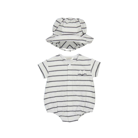 Black & White Stripe Romper w/Hat - Select Size