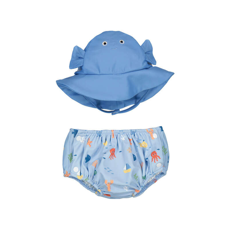 Blue Swim Diaper w/ Sun Hat - Select Size