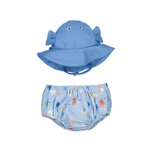 Blue Swim Diaper w/ Sun Hat - Select Size