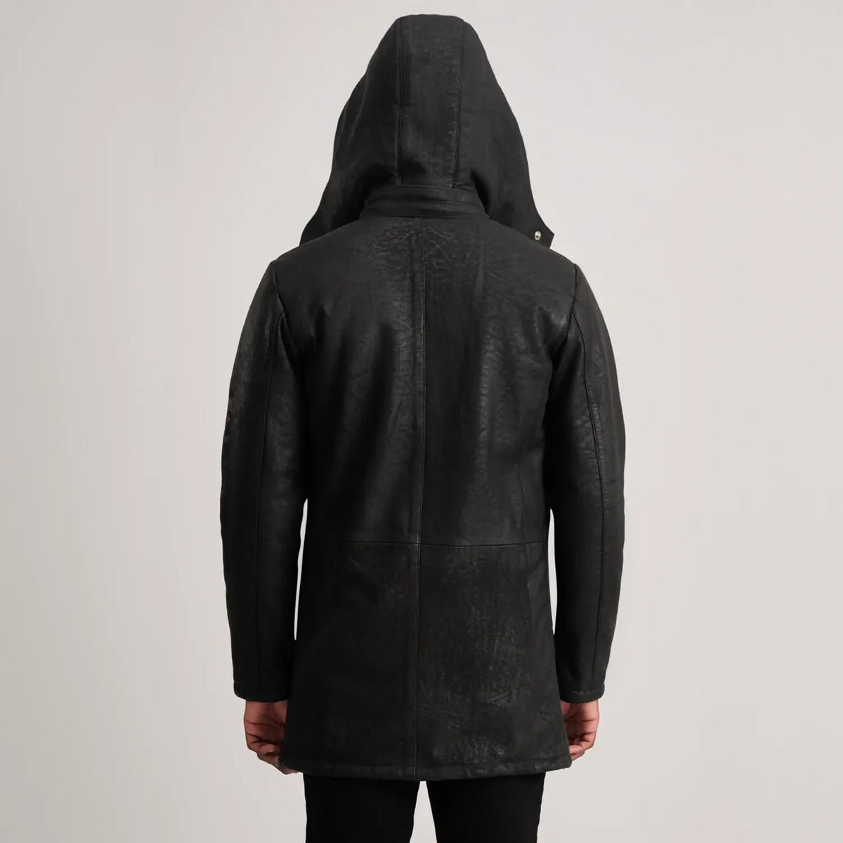 Nolan Distressed Black Leather Duffle Coat
