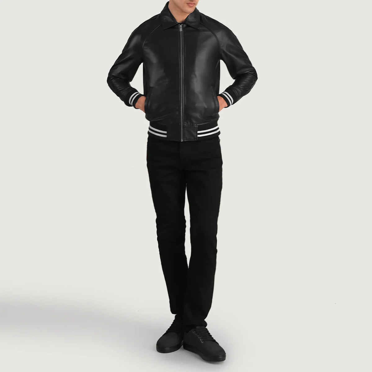 Walton Black Leather Varsity Jacket