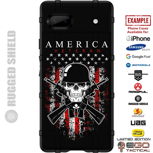 American Veteran Grimm Reaper Skull Custom Printed Case Design for Apple, Samsung, Google & Motorola Phone Models