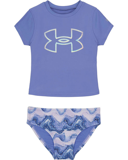 Baja Blue Mixing Waves Girls Rashguard Swimsuit Set - Select Size