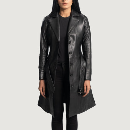 Moonlight Black Leather Trench Coat