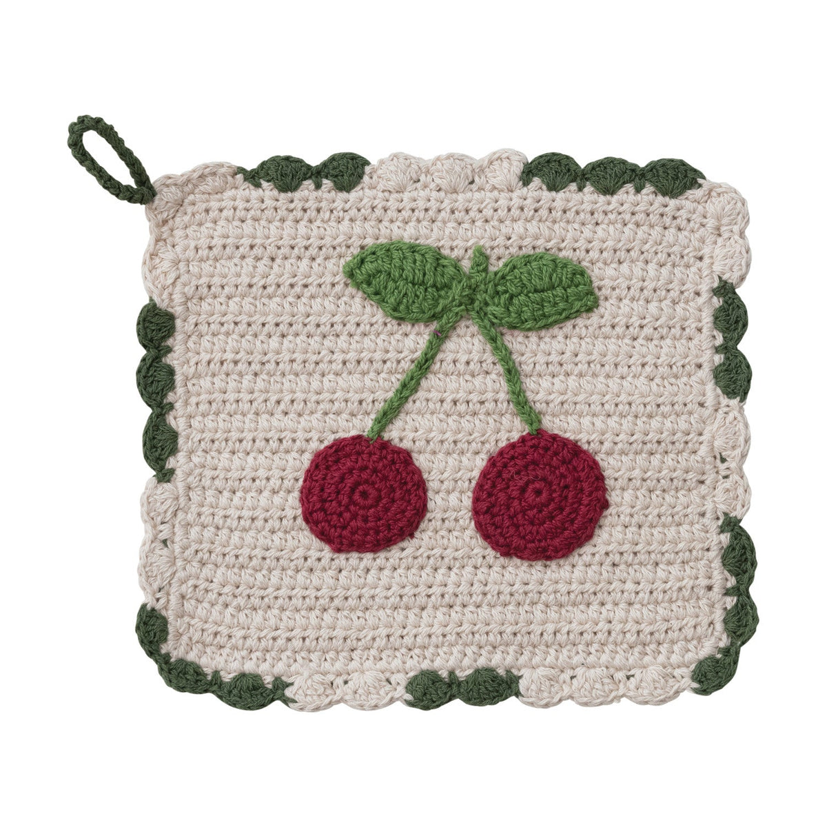 Cotton Crocheted Scalloped Pot Holder w/Cherries