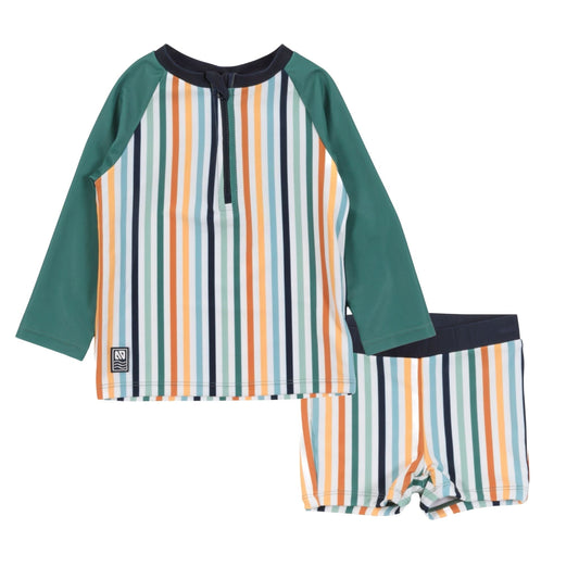 Green Multi-Stripe Rashguard Swimsuit - Select Size