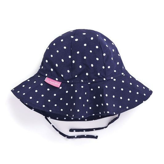 Girlâs Floppy Navy & White Dot Print Sun Hat - Select Size