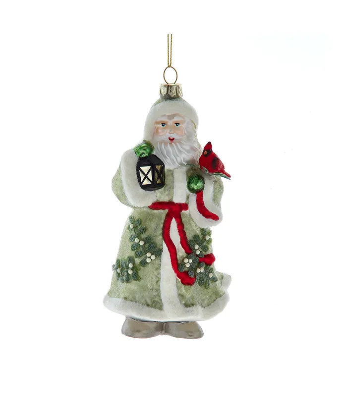 Glass Mistletoe Santa Ornament