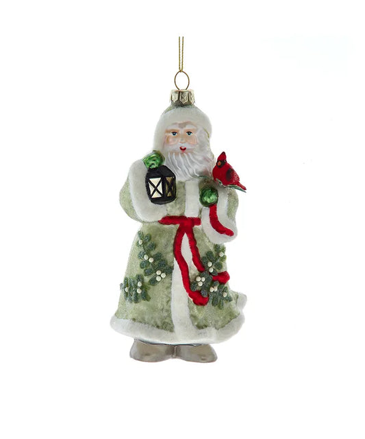 Glass Mistletoe Santa Ornament