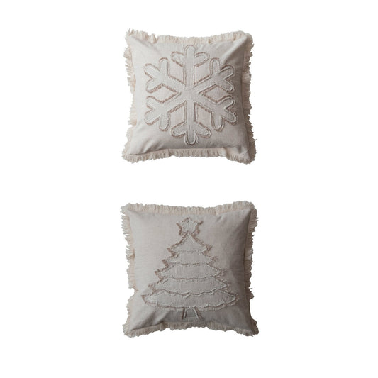 Cotton & Linen Pillow w/Fringe - Select Style