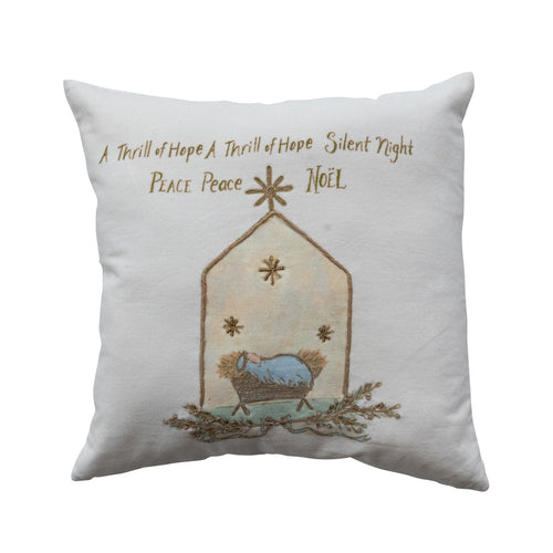 18" Square Hand-Embroidered Velvet Pillow with French Knots & Beads
